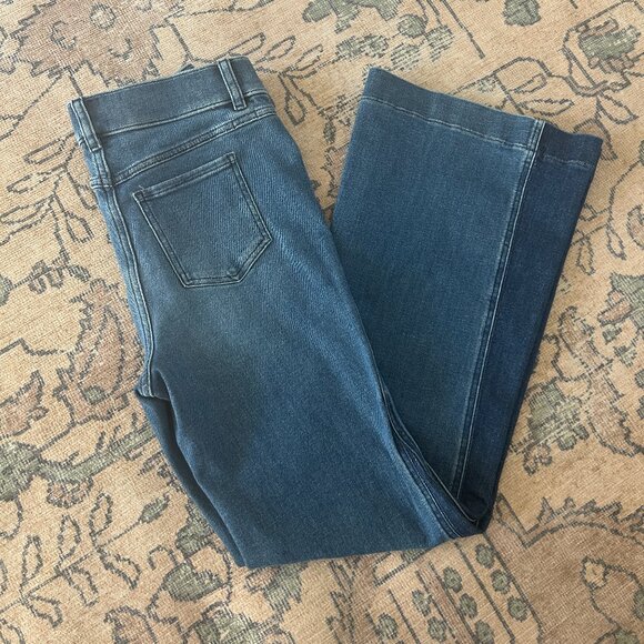 Spanx size M Two Toned Flare Jeans Mixed Indigo Wash Regular Length EUC worn 1X - Picture 1 of 12